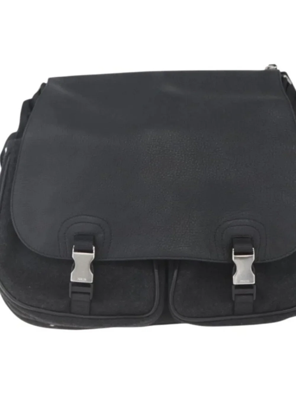 PRADA Shoulder Bag Wool Leather Black Silver